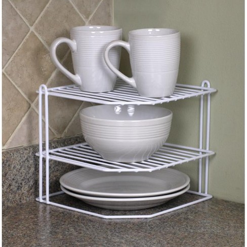 3-Tier Iron Plate Rack, Corner Rack, Plate Rack - Dish Rack Utensil Rack  for Kitchen (White)