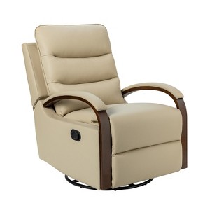 Clemens Genuine Leather Swivel Rocking Manual Recliner with Decorative Curved Mood Arm | ARTFUL LIVING DESIGN - 1 of 4