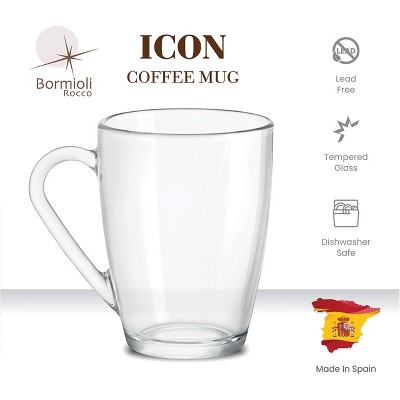 Bormioli Rocco Clear Glass Coffee Mug Set, 10.75 oz, 6-Pack