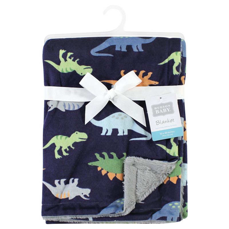Hudson Baby Infant Boy Plush Blanket with Furry Binding and Back, Dinosaurs, One Size, 2 of 3