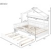 Full Size House Bed with Trundle and Storage Shelves Kids Montessori Bed with Fence Rails Wood Playhouse Tent Bed Frame for Girls Boys, White - 2 of 4