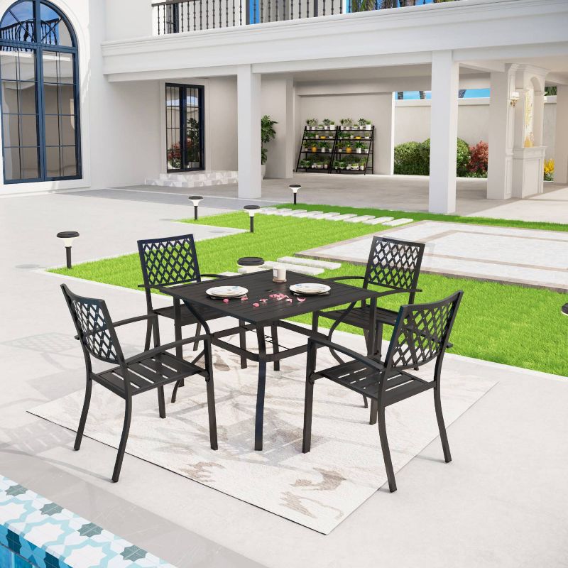 5pc Patio Set with  37&#34; Square Metal Table with Umbrella Hole &#38; Arm Chairs - Captiva Designs, 1 of 18