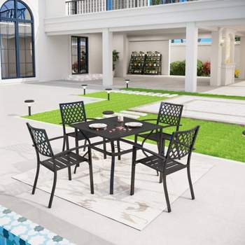 5pc Patio Set with  37" Square Metal Table with Umbrella Hole & Arm Chairs - Captiva Designs