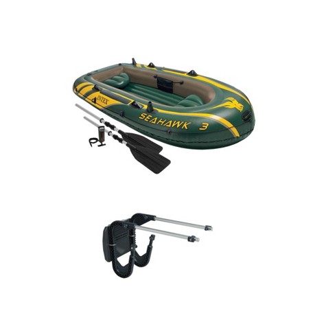 Intex 5 Person Fishing Boat Set w/2 Oars & Eight Speed Trolling Motor