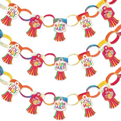 Big Dot of Happiness Holi Hai - 90 Chain Links and 30 Paper Tassels Decoration Kit - Festival of Colors Party Paper Chains Garland - 21 feet