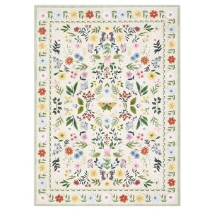 Indoor Farmhouse Bedroom Living Room Rugs, Washable Floral Print Non Slip Dining Room Carpet, Low Pile Accent Rugs - 1 of 4