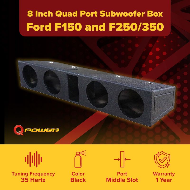 QPower QBFORDFF09408 8 Inch Quad Port Subwoofer Enclosure Box with Underseat Frontfire for Ford F150 Super Crew, and 250/350 Super Duty Trucks, 2 of 7
