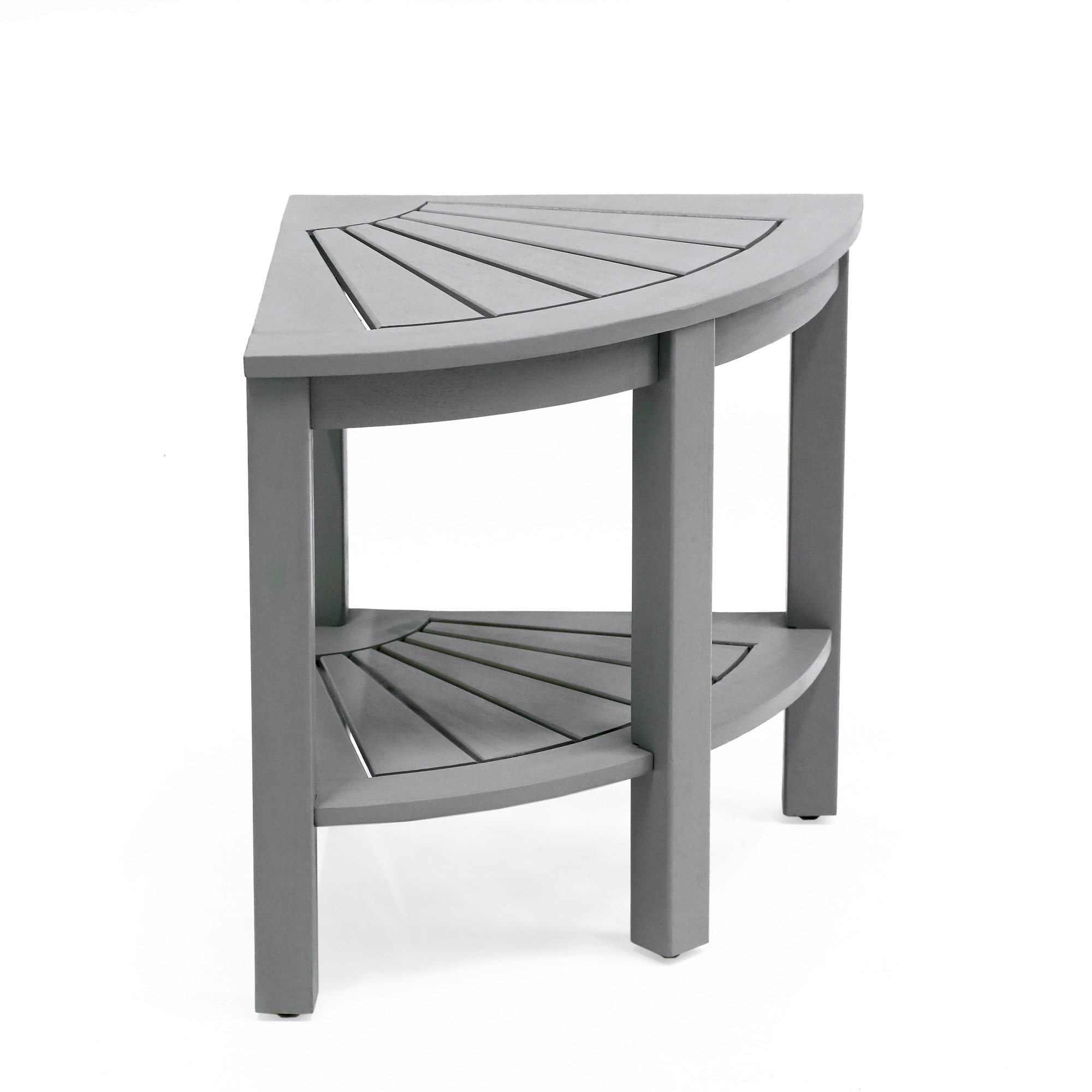 JONATHAN Y Maris 18" Classic Coastal Solid Acacia Wood Indoor/Outdoor Corner Shower Bench with Shelf, Gray