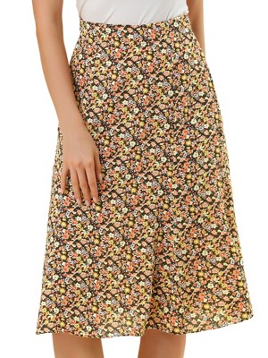 INSPIRE CHIC Women's Print Floral Peasant Elastic Waist A-Line Midi Skirts