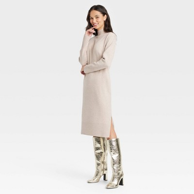 Image of Women's Long Sleeve Midi Sweater Dress - A New Day™ Taupe M