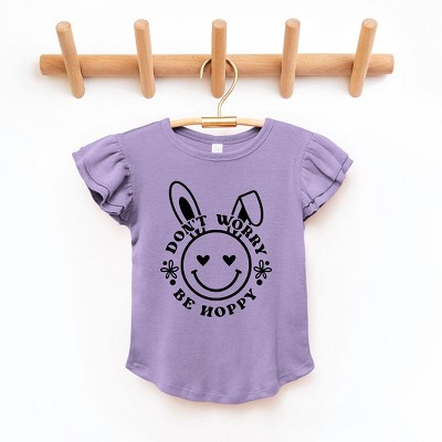 The Juniper Shop Don't Worry Be Hoppy Smiley Bunny Toddler Flutter Sleeve Tee