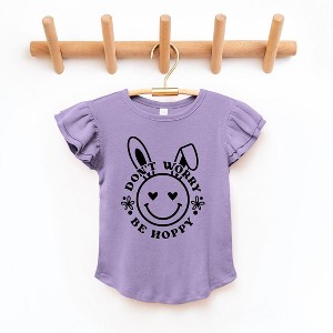 The Juniper Shop Don't Worry Be Hoppy Smiley Bunny Toddler Flutter Sleeve Tee - 1 of 2