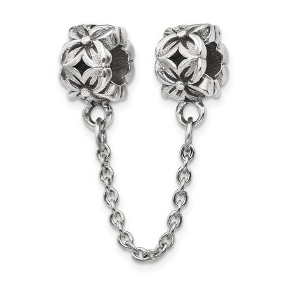 Black Bow Jewelry Sterling Silver Security Chain w Floral Bead Charms