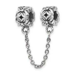 Black Bow Jewelry Sterling Silver Security Chain w Floral Bead Charms - 1 of 3