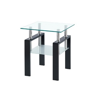 Lirago Tempered Clear Glass Sofa Table-2-Layer Storage End Table with Modern Waterfall Edge 17.71"Wx17.71"Lx20.47"H - 1 of 4