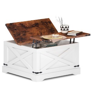 QingMoon Lift-Top Coffee Table, Square Wood Center Table, Farmhouse Tea Table with Power Outlets and Storage for Living Room, Dens and Office - 1 of 4