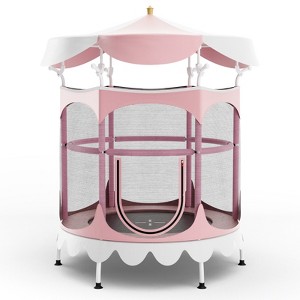 Costway 64'' Kids Trampoline w/ Detachable Canopy Safety Enclosure Net Foam Handle Pink/Orange - 1 of 4