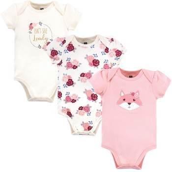 Hudson Baby Infant Girl Cotton Bodysuits 3pk, Lovely Fox