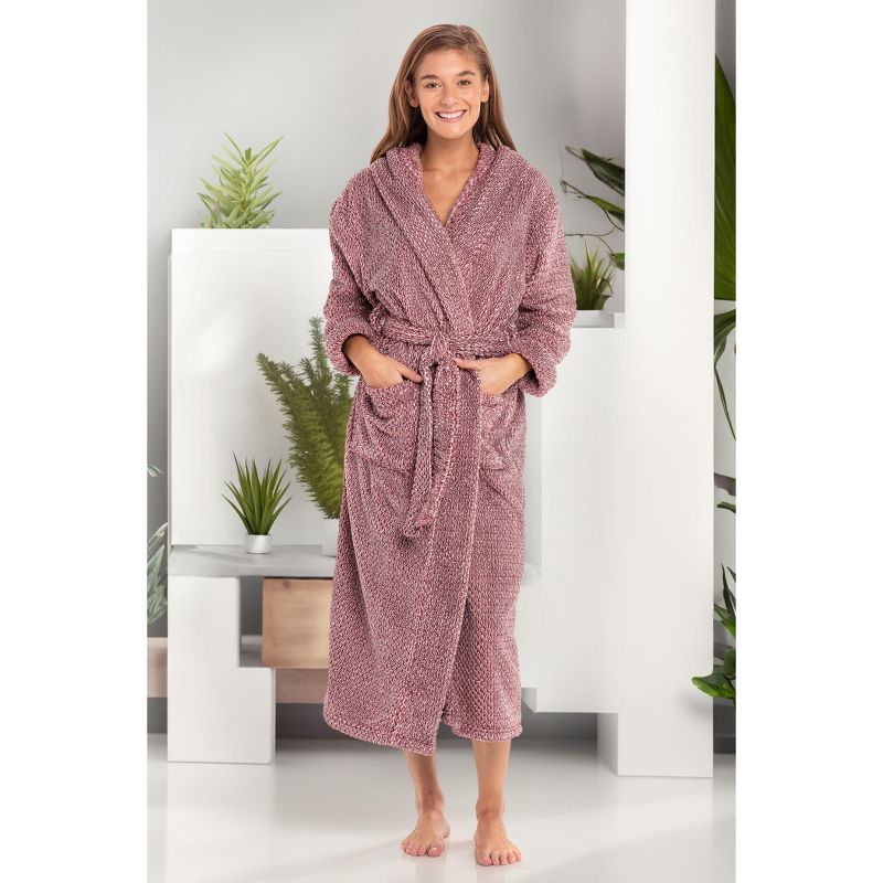 Women's Fuzzy Plush Fleece Bathrobe with Hood, Soft Warm Hooded Lounge Robe, 3 of 8