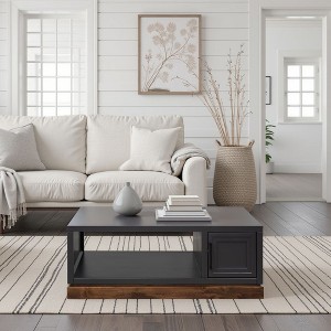 Sapphtopaz Modern Coffee Table with 2 Framed Panel Doors & 2-Tier Open Shelf Simple Center Table with Knotty Alder Base for Living Room, Bedroom - 1 of 4