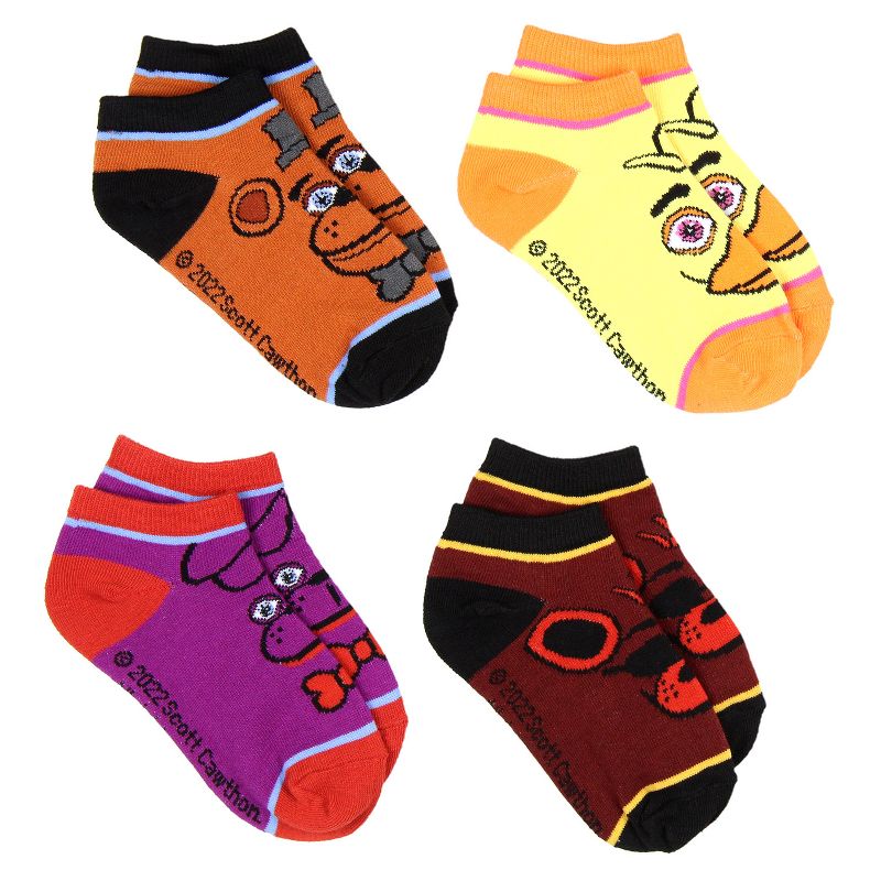 Five Nights at Freddy's Kids Character Designs No-Shoe Ankle Socks 4 Pairs, 10-4 Multicoloured, 1 of 7