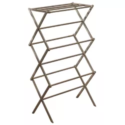 mDesign Bamboo Tall Vertical Portable, Foldable Laundry Drying Rack - Gray