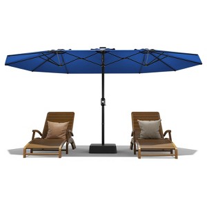 15 FT Double-Sided Rectangle Patio Market Umbrella with Base, Heavy Duty Waterproof and Windproof Umbrella, for Poolside, Lawn & Backyard - 1 of 4
