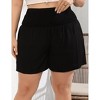 Plus Size Smocked Waist Summer Shorts for Women Casual Pleated Lounge Shorts - 3 of 4
