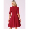 Allegra K Women's V Neck Half Sleeve Work Casual Midi Elegant A-Line Dress - 3 of 4