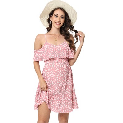 Womens Cold Shoulder Floral Flowy Dress Baby Shower Dresses