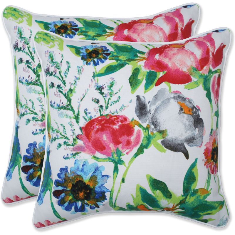 Floral Mania 2pc Square Outdoor Throw Pillow Set Pink - Pillow Perfect, 1 of 6