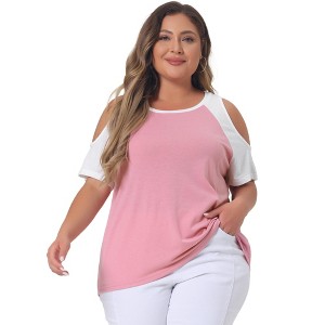 Agnes Orinda Women's Plus Size Contrast Raglan Sleeves Cold Shoulder Casual Blouses - 1 of 4