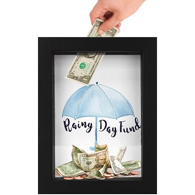 Americanflat Decorative Shadow Box Frame Rainy Day Fund in Black with Polished Glass for Wall and Tabletop - 5" x 7"
