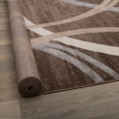 Brown Abstract Synthetic Easy Care Runner Rug 2'x7'2"