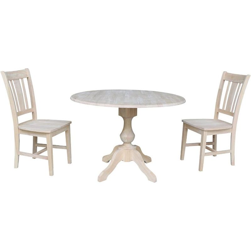 International Concepts 42 inches Round Top Pedestal Table with Two Chairs, Unfinished, 1 of 2