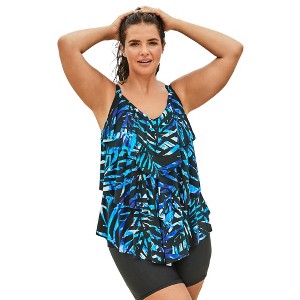 Swim 365 Women's Plus Size Longer-Length Tiered-Ruffle Tankini Top - 1 of 4