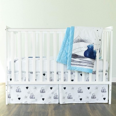 JumpOff Jo Crib Bedding Set, Includes Cotton Crib Sheet, Crib Skirt, and Minky Quilt, 3 Pieces, Mama Bear Blue