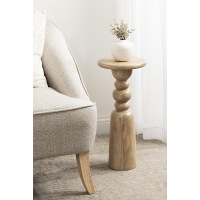 Natural Mango Wood Round Accent Table with Turned Base