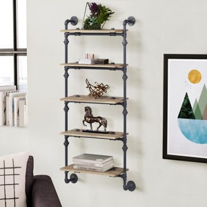 INFURNIC Decorative Wall Shelf Industrial 5-Tier Water Pipe Frame for Display and Storage Stylish Space-Saving, Black, 28.5"*9.5"*59.5" - 1 of 4