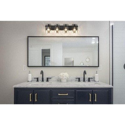Bennington Matte Black 4-Light Vanity with Rippled Glass Shades