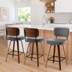 Bekrvio 26"/29" Mid-Century Modern Swivel Bar Stools Set of 1/2/3/4- Faux Leather Upholstered with Back and Bent Wood Legs,Ideal for Kitchen Island - 1 of 4