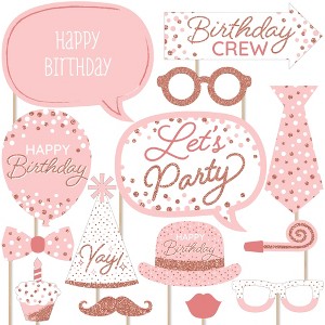 Big Dot of Happiness Pink Rose Gold Birthday - Happy Birthday Party Photo Booth Props Kit - 20 Count - 1 of 4