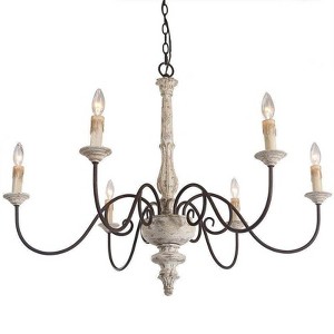 LNC Lupus 6-Lights 37.4" French Country/Cottage Candle Chandelier,Disressed White and Bronze - 1 of 4