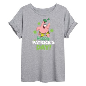 Women's SpongeBob SquarePants Happy St. Patricks Day Oversized Graphic T-Shirt - Heather Grey - Small - 1 of 4