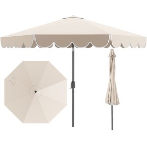 Costway 10 FT Patio Umbrella with Crank Tilt Adjustment Ruffles Vented Top 8 Ribs Beige/Brown/Gray/Blue/Red - 1 of 4
