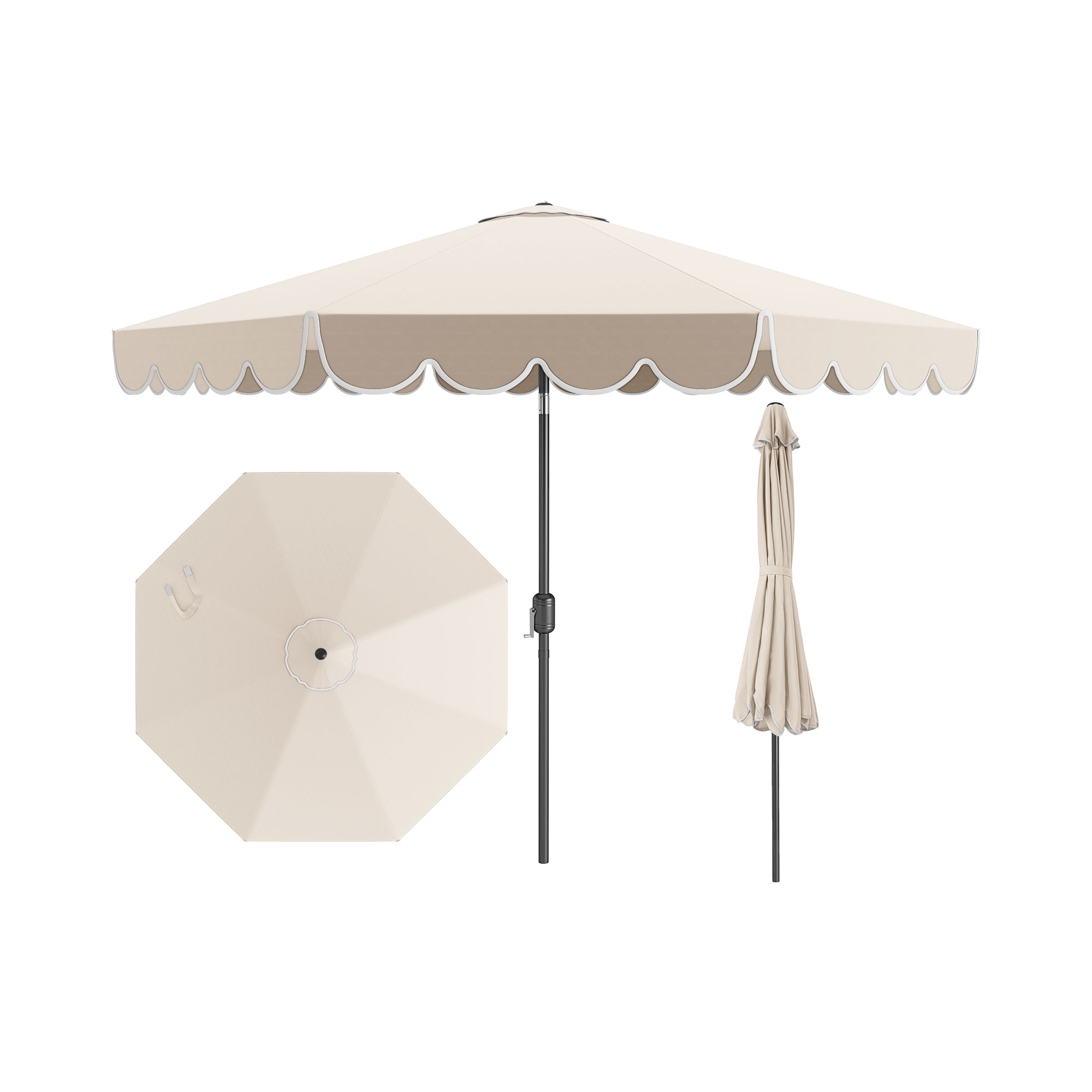 Costway 10 FT Patio Umbrella with Crank Tilt Adjustment Ruffles Vented Top 8 Ribs Beige