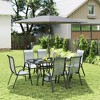 Outsunny 8 Piece Patio Furniture Set with Umbrella, Outdoor Dining Table and Chairs, 6 Chairs, Push Button Tilt and Crank Parasol, Glass Top - 3 of 4