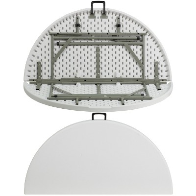 Granite White 4-Foot Round Bi-Fold Plastic Folding Table with Handle