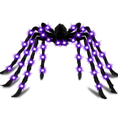 Joyfy Halloween 5FT LED Light-up Spider, Black Hairy Spider Outdoor Decor for Yard Lawn Garden Party Prop