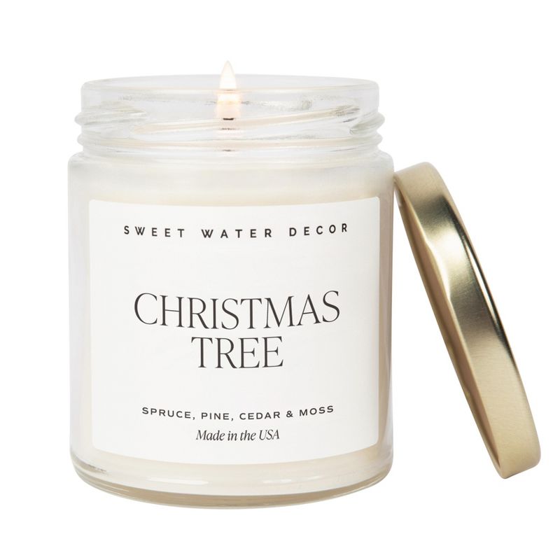 Sweet Water Decor Christmas Tree 9oz Clear Jar Soy Candle, 1 of 4